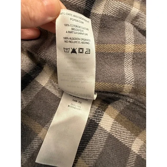 Patagonia Womens Organic Cotton Flannel Shirt Grey Tan Plaid Button Down S - Picture 10 of 13